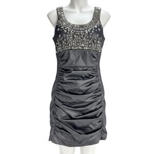 Y2K Jessica McClintocks Cocktail Dress Petite 6 Silver Studded Grunge HOCO Prom